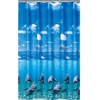 Ekershop EDLER Textil Duschvorhang 240 x 200 cm Delfin Delphin im Meer Blau Weiss inkl. Ringe