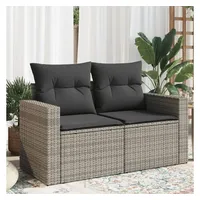 vidaXL Gartensofa 2-Sitzer mit Kissen Grau Poly Rattan