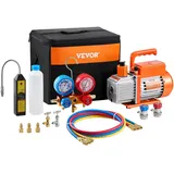 Vevor 4,5 CFM HVAC Einstufige Drehschieber-Vakuumpumpe und Manifold-Messgeräte-Set, kompatibel mit den Kältemitteln R134a, R22, R12, R502, R410a, R404 und R407C