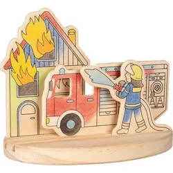 GOKI 58713 Ausmalbild aus Holz zum Aufstellen, Feuerwehr 12,5 x 8 x 10 cm, Holz, 4 Teile