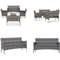 vidaXL 5 tlg. Garten Lounge Set mit Auflagen Poly Rattan Grau - Gartensofa - Gartensofas - Gartencouch - Gartencouches - Grau