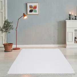THEKO | Dhurry Teppich aus 100% Baumwolle Flachgewebe Teppich Happy Cotton | handgewebt | Farbe: Weiß | 40x60 cm