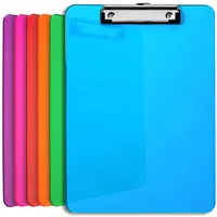 Kunststoff-Klemmbrett mit Metallclip | Plastik-Clipboard-Set nach Farben sortiert | Stabile Schreibunterlage mit Metallclip für 100 Blatt Papier | Transparente Acryl-Klemmbrettmappe | 6 Stück
