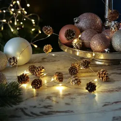 LED Lichterkette Tannenzapfen 20 LED 1,9m Timer Deko Girlande