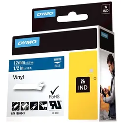 Dymo Rhino Coloured Vinyl - Vinyl - weiß auf blau - Rolle (1,2 cm x 5,5 m)