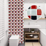 Fliesenaufkleber Mosaik Rot Schwarz Klebefliesen Wasserfest Fliesenaufkleber Bad Vinyl Küchenrückwand Selbstklebend Fliesenaufkleber Küche Deko Fliesenfolie 20 Stück/10x10cm