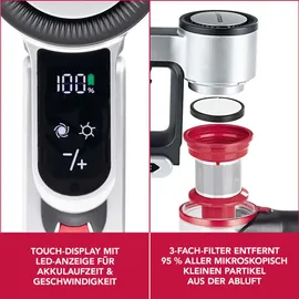 Clean Maxx CLEANmaxx Akku-Zyklon-Staubsauger Digital-Display & anthrazit/silber/rot | Allergikerfreundlich durch 3-fache Filterung | Ideal für Teppiche, Autositze, Tastaturen etc. | Inkl. Wandhalterung | Laufzeit bis zu 40 Min.