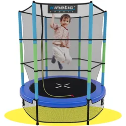 KINETIC SPORTS Kinder Trampolin JUMPER 140 cm - Inklusive Gummiseil Federung, Sicherheitsnetz mit Reißverschluss, Rahmenpolster, Schutz Bodennetz - Indoor Kindertrampolin Spielzeug   Blau