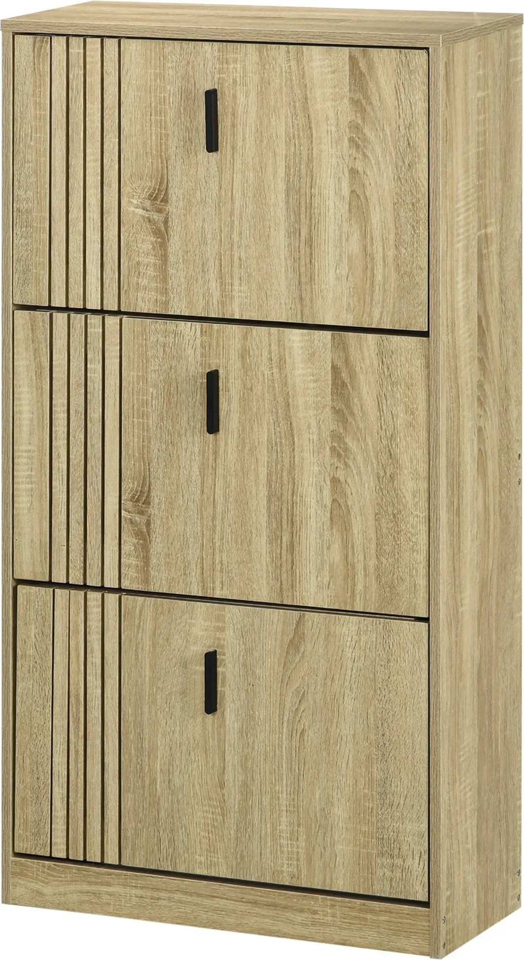 HOMCOM Schuhschrank mit 3 Klappen, 18 Paar, Schuhregal 3 Fächer, hohe Kapazität für Eingang, Flur, Wohnzimmer, 63 x 24 x 117 cm, Eiche   Aosom