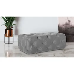 Polsterhocker PLACES OF STYLE "FOLLINA", grau, B:130cm H:39cm T:65cm, 100% Polyester, Hocker, Polsterhocker mit klassischer Chesterfield-Knopfheftung