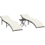 vidaXL Sonnenliegen 2 Stk. mit Tisch Schwarz Poly Rattan