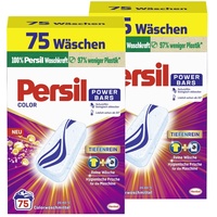 Persil Power Bars Color Waschmittel 150 WL (2 x 75 Waschladungen), vordosiertes Buntwaschmittel mit biologisch abbaubarem Schutzfilm, für reine Wäsche & hygienische Frische für die Maschine