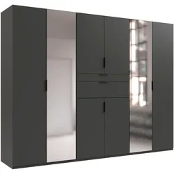 Drehtürenschrank WIMEX "Moldau Kleiderschrank mit Spiegel Schlafzimmerschrank Bestseller", grau (graphit), B:270cm H:208cm T:58cm, Spanplatte, Schränke, Wähle deine Innenausstattung fertig konfiguriert im Schrank