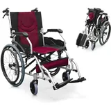 quirumed Faltbarer Rollstuhl PRO LIGHT Aluminium Armlehnen Schwarz/Rot