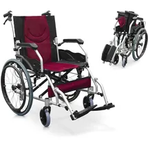quirumed Faltbarer Rollstuhl PRO LIGHT Aluminium Armlehnen Schwarz/Rot
