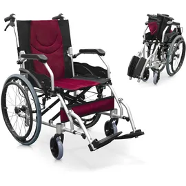 quirumed Faltbarer Rollstuhl PRO LIGHT Aluminium Armlehnen Schwarz/Rot