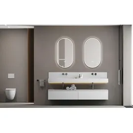 Hoko Badspiegel LED Antibeschlag Wandspiegel Oval 45x75cm mit Aluminium-Rahmen+LED Wechsel Warmweiß-Kaltweiß-Neutral 2700-6500K.Touch Schalter.Ra... / Schwarz