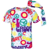 COSAVOROCK Herren 60er 70er Jahre Groovy Hippie Kostüm T-Shirts mit Stirnbänder (M, Peace) - M