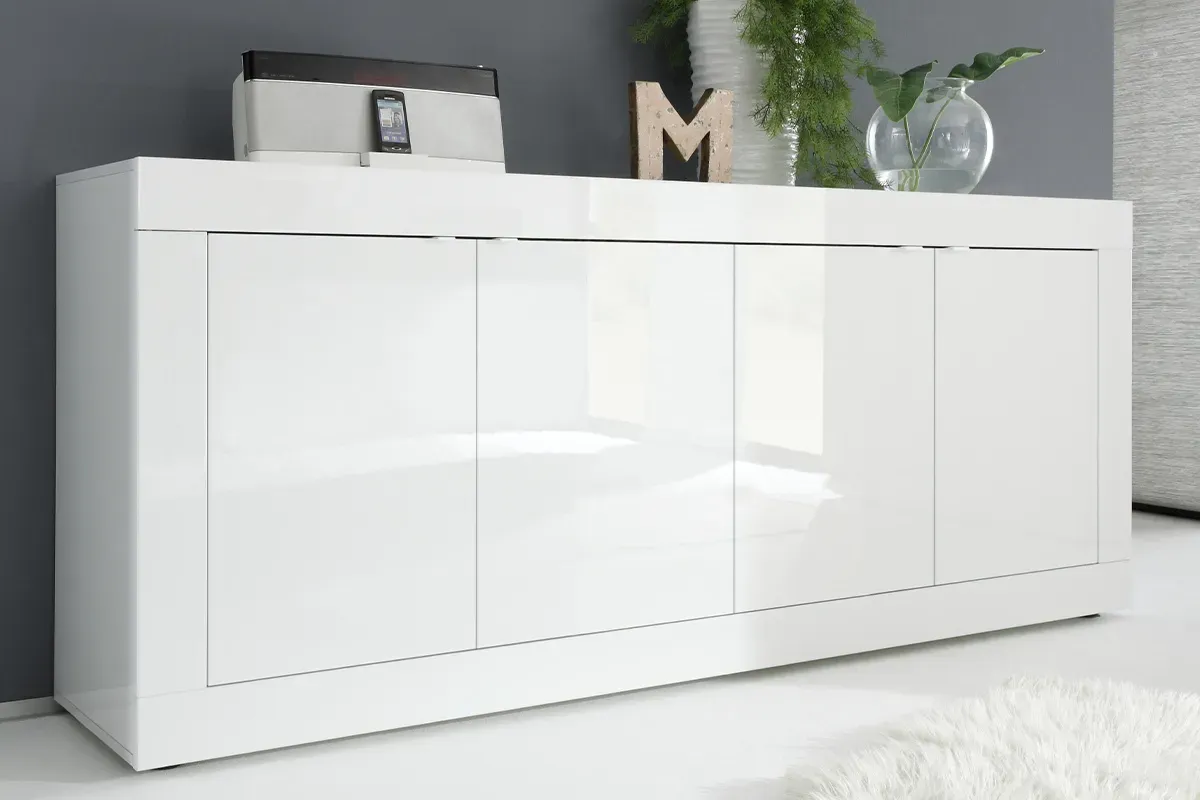 Design-Sideboard brillantweiß mit 4 Türen L207 cm LATTE