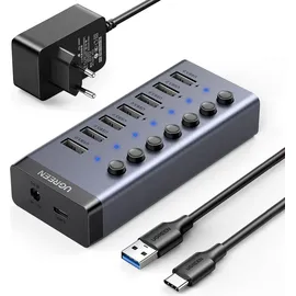 UGREEN USB-C auf 7-Port USB-A 3.0 Hub DC 12v Grau