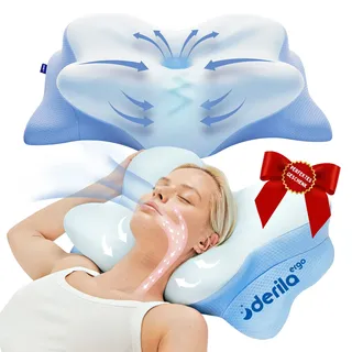 Derila Ergo Nackenkissen Kopfkissen, Memory Foam Kissen. Nackenstützkissen, Ergonomisches Kopfkissen. Pillow Kissen für Seiten, Rücken & Bauchschläfer (1er Pack)