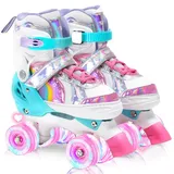 OLYSPM Rollschuhe Kinder Rollschuhe Verstellbar Rollschuhe Damen,LED Rollschuhe und 4 Größen verstellbar,Rollschuhe mit Aufbewahrungstasche für Mädchen,Jungen und Anfänger(Rosa)