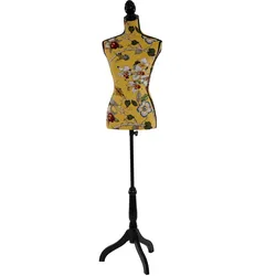 Schneiderpuppe T222, Schaufensterpuppe Torso weiblich, Fiberglas ~ Gelb mit Blumen