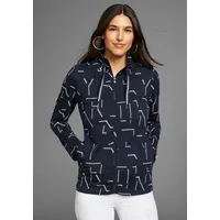 delmao Sweatjacke DELMAO, Damen, Gr. 32/34 (XS), blau (dunkelblau, weiß), angeraute Sweatware, Obermaterial: 80% Baumwolle, 20% Polyester, casual, figurbetont hüftbedeckend, Langarm, Sweatjacken, mit Allover-Print - NEUE KOLLEKTiON