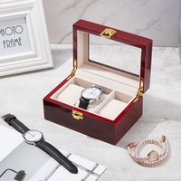 Rosnek Premium Uhrenbox aus 100% Echtholz mit Platz,Uhrenkasten Uhrenschatulle Elegant Uhrenbox Kirschrotes Aussehen Uhrbox 3 Uhren mit Samtfutter&Schloss aus Metall