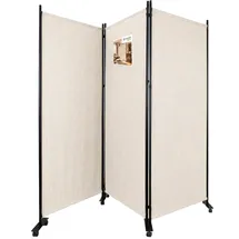 VOUNOT Vounot® Paravent Raumteiler 3 Teilig auf Rollen Freistehend 262 x 30 x 173 cm Beige