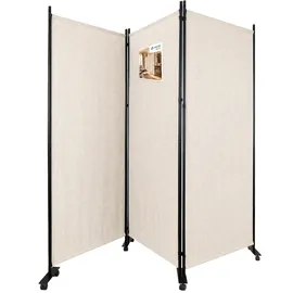 VOUNOT Vounot® Paravent Raumteiler 3 Teilig auf Rollen Freistehend 262 x 30 x 173 cm Beige