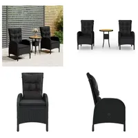 vidaXL 3 tlg. Garten Bistro Set Poly Rattan Schwarz - Bistro-Set - Bistro-Sets - Terrassen-Set - Terrassenmöbel-Set - Schwarz