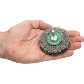 Stier Rundbürste Ø 75 mm, Schaft-Ø 6 mm, 0,3 mm, gewellt, Edelstahl