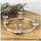 Macosa Home Adventskranz Tischdeko modern Advent Weihnachtsdeko Metallkranz Kerzenkranz, Adventskranz Silber Aluminium Ø33cm Adventsgesteck 4 Kerzenhalter silberfarben