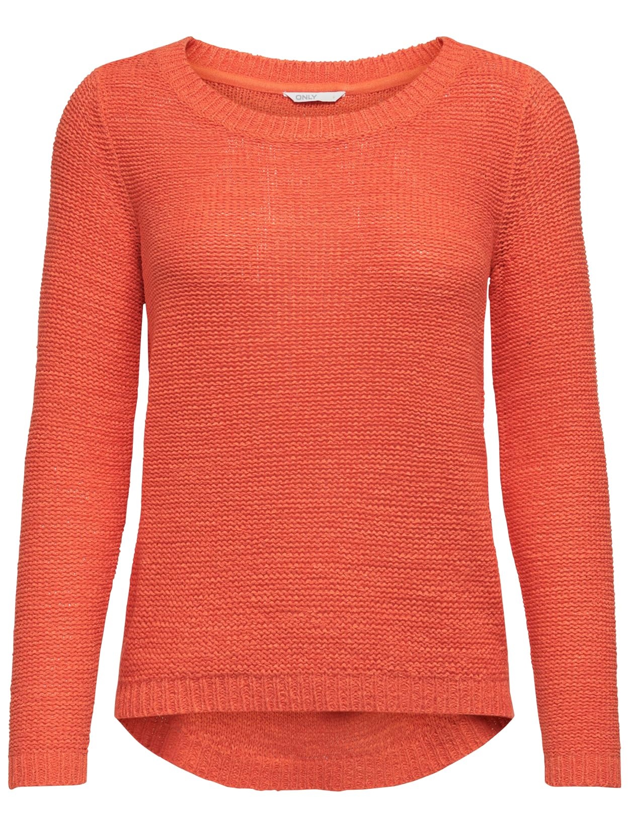 ONLY Damen Basic Strickpullover Einfarbiger Knitted Stretch Sweater Langarm Rundhals Shirt ONLGEENA, Farben:Orange, Größe:S
