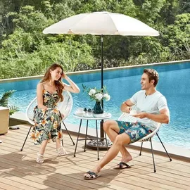 Songmics Balkonmöbel, Gartenmöbel-Set, 1 Tisch, 2 Stühle, Tischoberfläche aus Glas, weiß