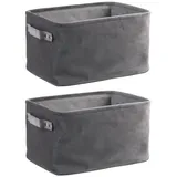 Home4You Aufbewahrungskörbe 2er Set, 33 x 23 cm - Grau - Samt - mit Griffen - 2er Set