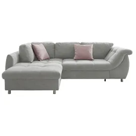 luma-home Ecksofa Schlafcouch L-Garnitur Bettkasten Ottomane links, Mikrofaser in Grau / 17002 - Grau