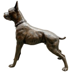 Casa Padrino Luxus Bronze Skulptur Boxer Hund Bronzefarben 85 x 28 x H. 95 cm - Bronze Dekofigur - Wohnzimmer Dekofigur - Luxus Wohnzimmer Deko Accessoires