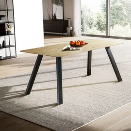 Lomadox Esstisch 160x90cm mit runder Kante, Wildeiche massiv geölt, Metallfußgestell, TISDALE-69 - Braun