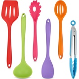 Onader Küchenhelfer Set, 6 Teiligs Silikon Küchenutensilien Kochutensilien Set, Antihaft Hitzebeständiger Kochbesteck Set zum Kochen, Spülmaschinenfest – Bunt