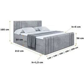 altdecor Boxspringbett 200 x 200 cm H4 Grau