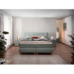 Boxspringbett ALINA "Luella", grün (pastelltürkis tcm 606), B:224cm L:214cm, Komplettbetten, Boxspringbett, ADA trendline Boxspringbett, inkl. Matratze und Viscoschaum-Topper