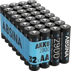 Absina Akku AA Mignon 2900 - NiMH AA Akkus mit 1,2V & min. 2650mAh - Aufladbare Batterien AA