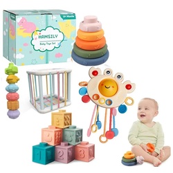 Gontence Steckspielzeug 4 in 1 Montessori Spielzeug Baby, Motorikspielzeug Stapelturm, (4-tlg), 6-12 Monate 1-3 Jahre Baby Spielzeug Puzzlespiel