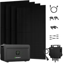 Growatt Balkonkraftwerk Full Black Bifazial 2000 W inkl. 800 W Wechselrichter + 4 x 500 W Solarmodule