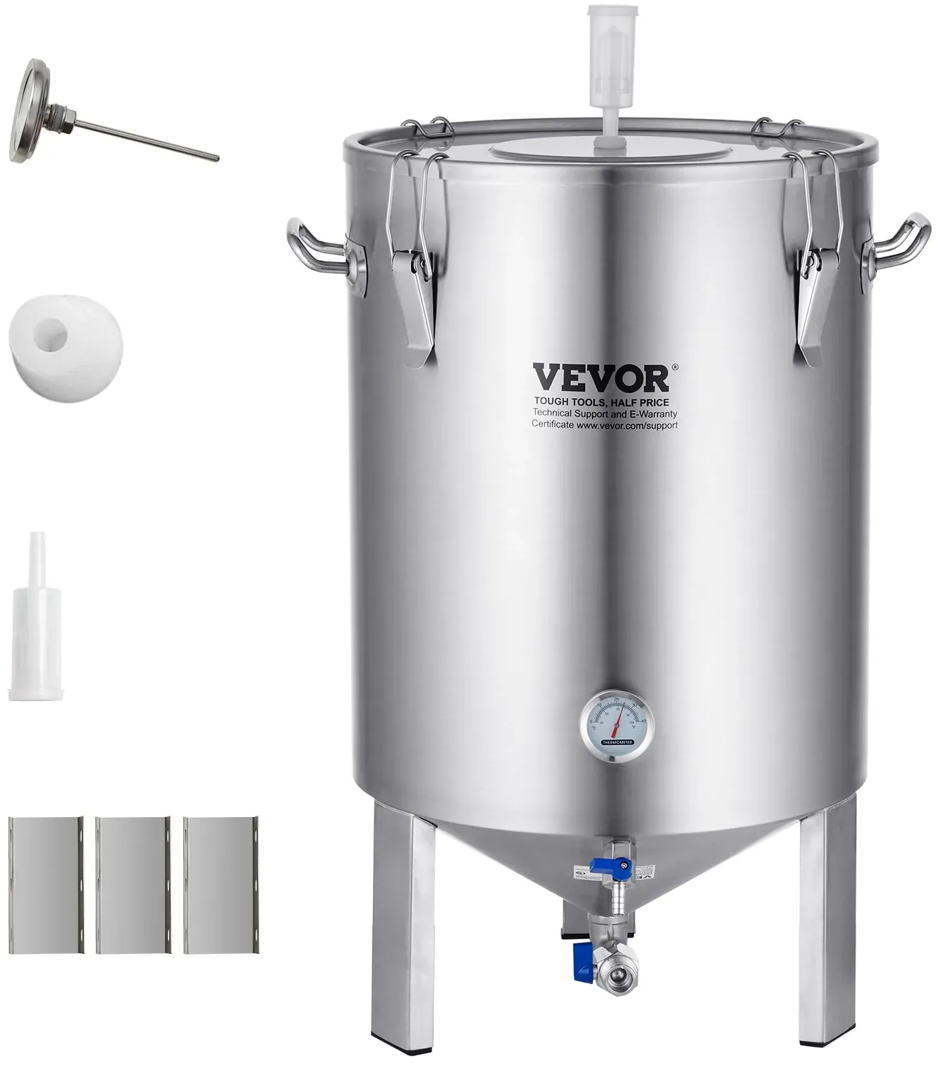 VEVOR Bierbrauanlage Bierbraugerät Kessel aus Edelstahl 60 L Bierfermenter, Braueimer-Fermenter zum Brauen, Heimbrauzubehör mit Sockel, Kessel-Suppentopf inkl. Deckel, Griff, Ventil, Zapfhahn