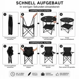 BigDean Camping Set 4x Campingstühle + 1x Campingtisch Schwarz