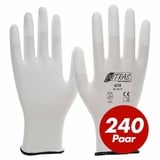 Nitras Nitril-Handschuhe Nylon-Handschuhe 6210, PU-Fingerkuppenbeschichtung - 240 Paar (Spar-Set) weiß 9