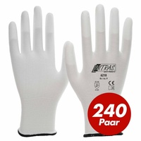 Nitras Nitril-Handschuhe NITRAS Nylon-Handschuhe 6210, PU-Fingerkuppenbeschichtung - 240 Paar (Spar-Set) weiß 9